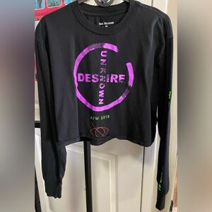 True Religion Black Long Sleeve crop Tee with Pink and Green Accents